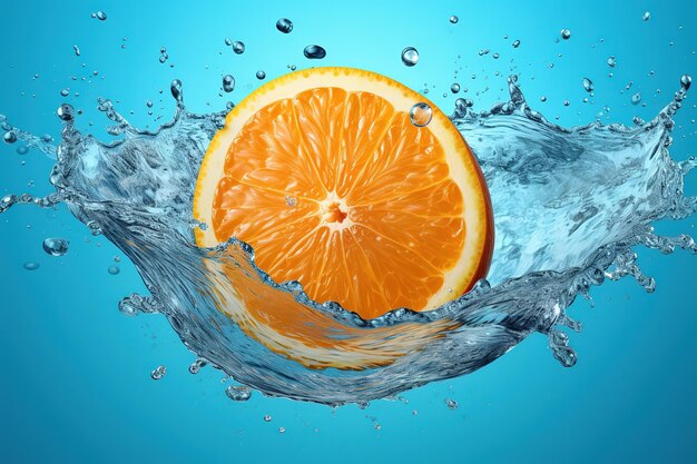 een schijfje sinaasappel spetterend in een waterplons