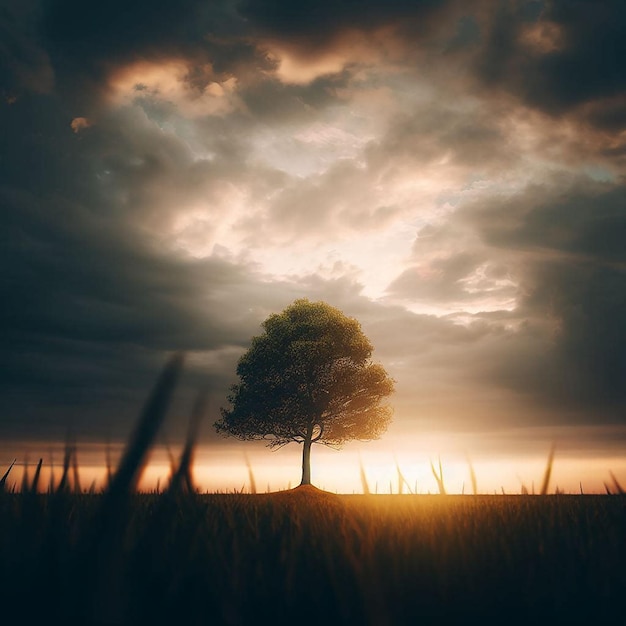 Een schilderachtig bosbeeld met een zonsondergang