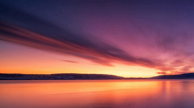 Een schilderachtig uitzicht op de dramatische hemel boven de zee bij zonsondergang