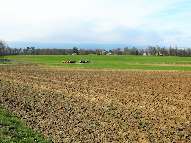 Foto een schilderachtig uitzicht op een landbouwveld tegen de lucht