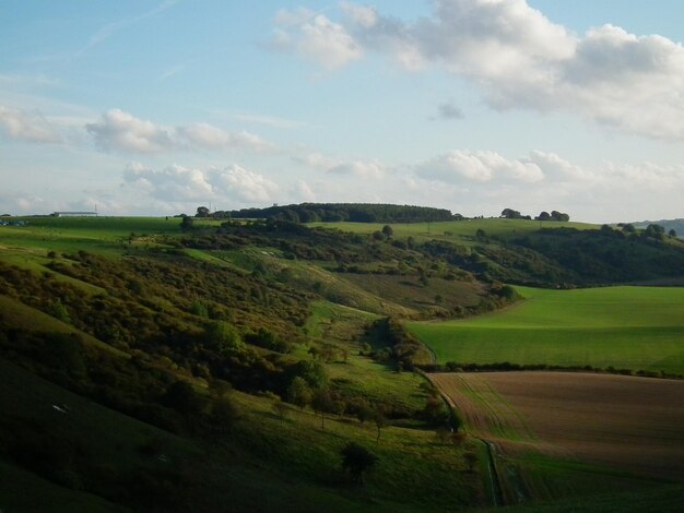 Foto een schilderachtig uitzicht op een landbouwveld tegen de lucht