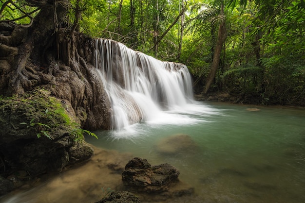 Een schilderachtig uitzicht op een waterval in het bos