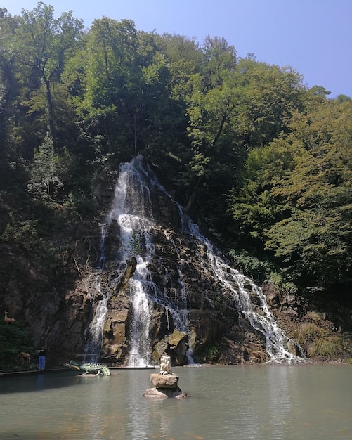 Foto een schilderachtig uitzicht op een waterval in het bos