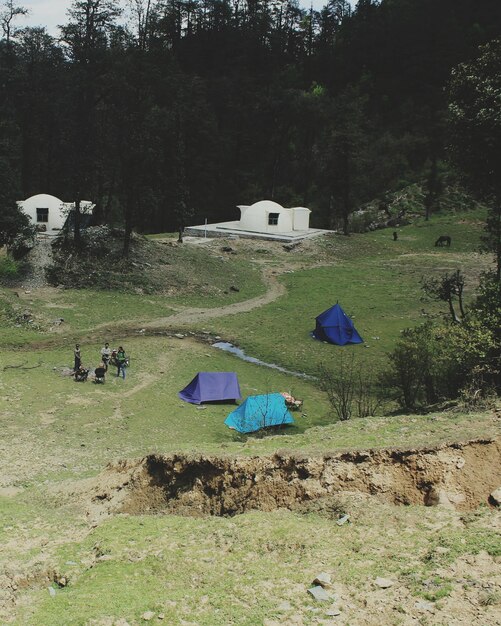 Foto een schilderachtig uitzicht op het landschap en de bomen tegen de lucht