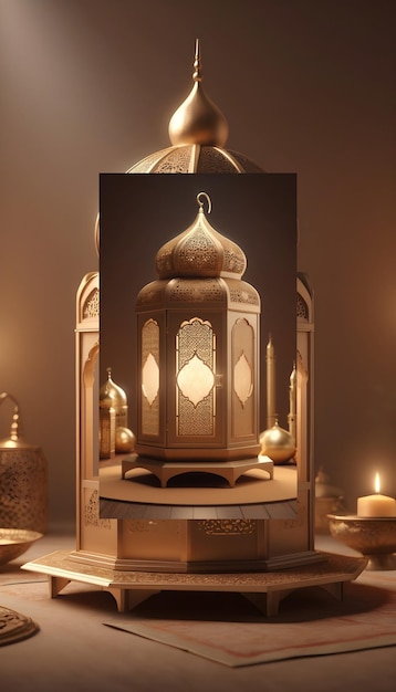 Een schilderachtige scène van een 3D islamitische lantaarn te midden van de pracht van een Eid fitr viering