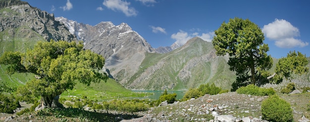 Een schilderachtige vallei in het Fan-gebergte in Tadzjikistan op een zomerse dag