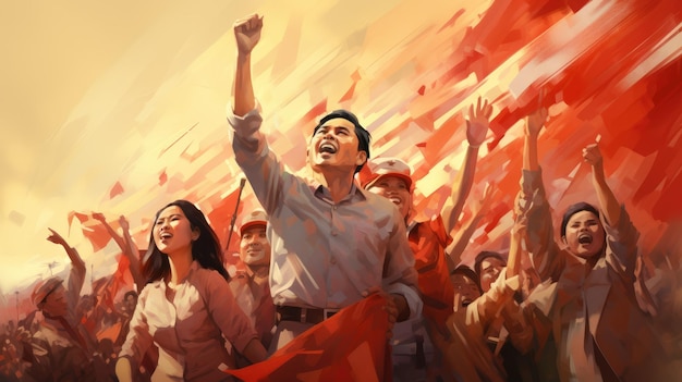 Een schilderij dat de strijd voor de Indonesische onafhankelijkheid uitbeeldt