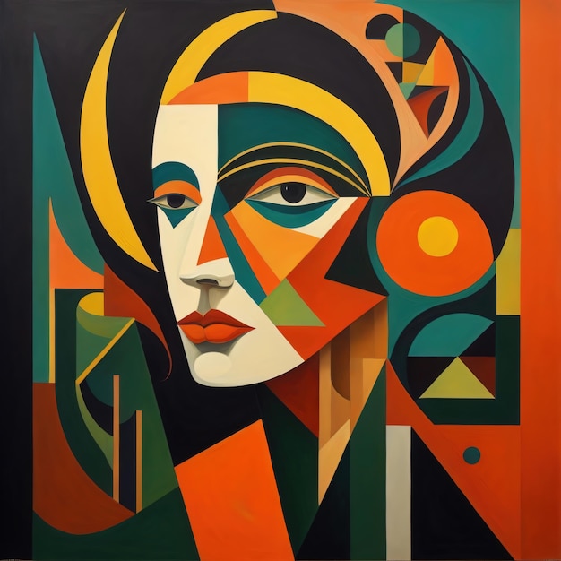 Een schilderij kleurrijke abstracte kunst geometrische vorm kunst meisje gezicht