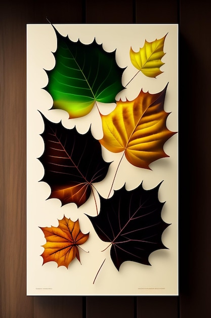 Een schilderij van bladeren met het woord herfst erop