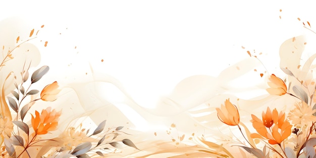 een schilderij van bloemen en bladeren op een witte achtergrond Abstract Amber kleur gebladerte achtergrond met