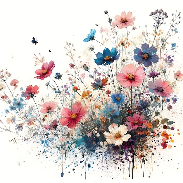 een schilderij van bloemen en vlinders met een vlinder bovenop