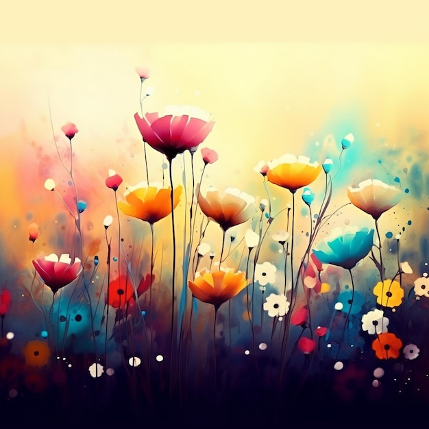 een schilderij van bloemen met de woorden lente.