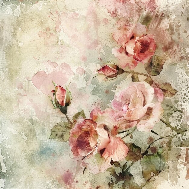 Foto een schilderij van bloemen met een aquarel achtergrond