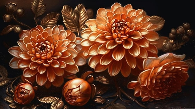 Een schilderij van bloemen met het woord granaatappel erop