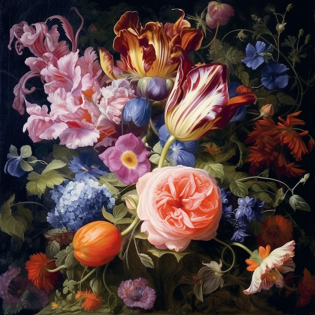 Een schilderij van bloemen