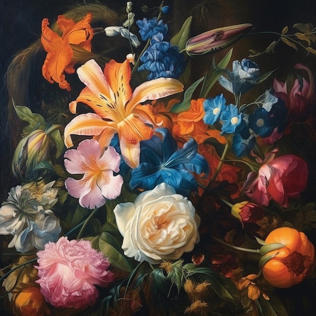 Een schilderij van bloemen