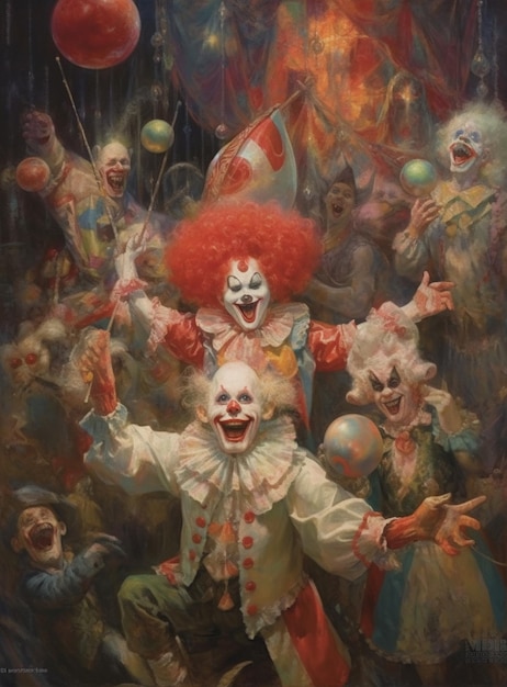 Een schilderij van clowns met het woord pennywise erop