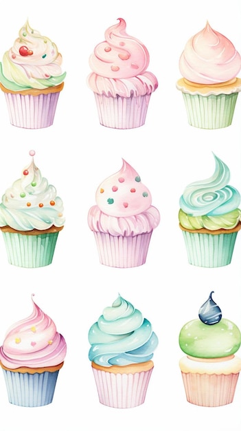 een schilderij van cupcakes met de woorden "cupcakes" erop.