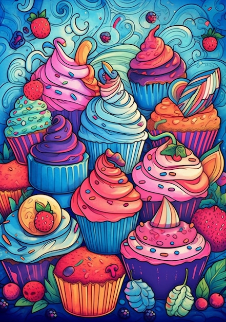 Foto een schilderij van cupcakes uit de collectie.