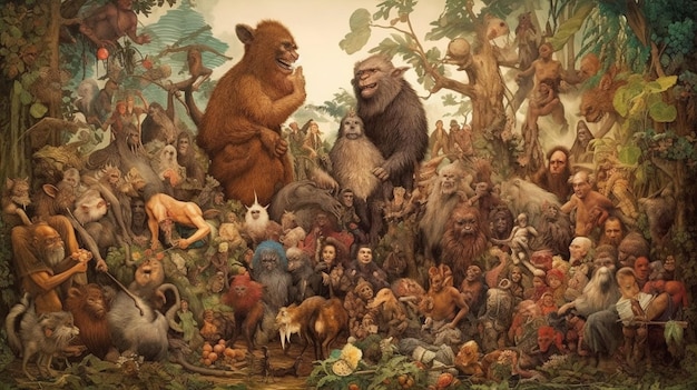 Een schilderij van de bigfoot en het jungleboek