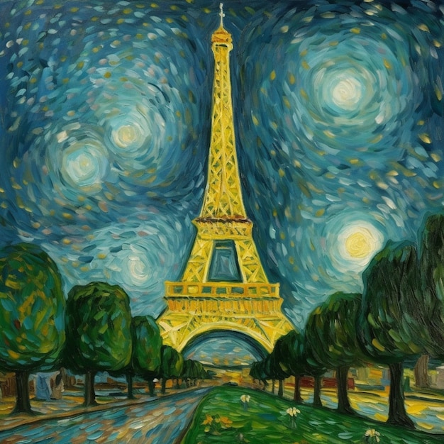 Een schilderij van de Eiffeltoren in Parijs