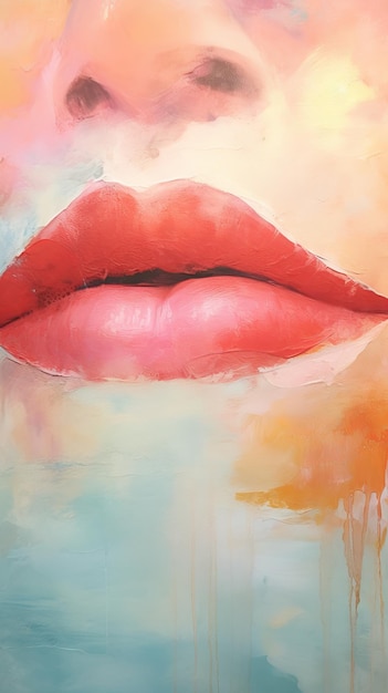 Een schilderij van de lippen van een vrouw met druipend water