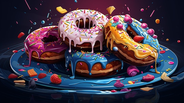 Foto een schilderij van donuts met een donut erop