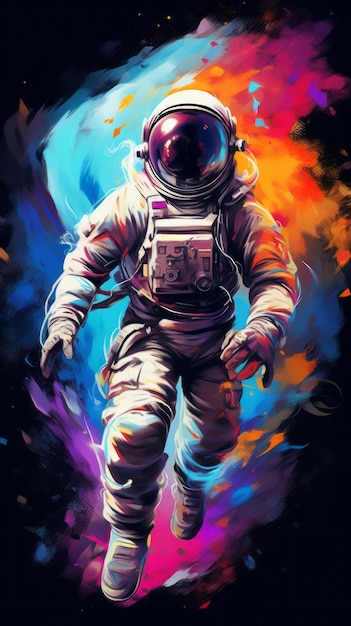 Een schilderij van een astronaut in een ruimtepak