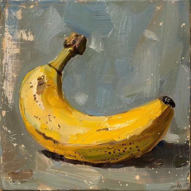 een schilderij van een banaan met een zwarte punt erop