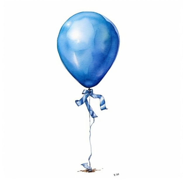een schilderij van een blauwe ballon met een boog er aan vastgebonden generatieve ai