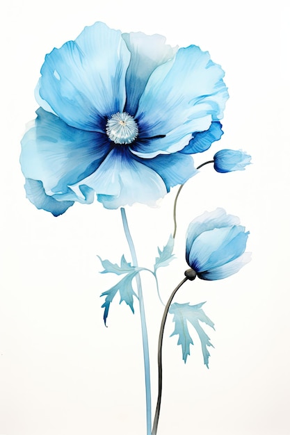 een schilderij van een blauwe bloem met de woorden blauw erop