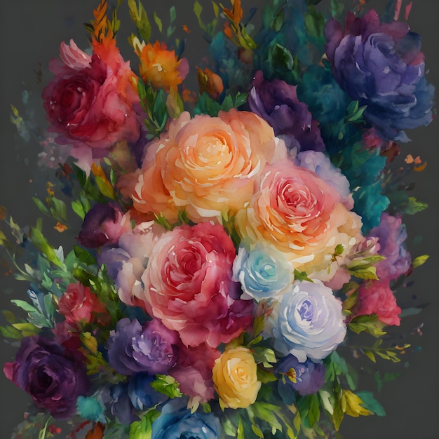 Een schilderij van een boeket bloemen met het woord liefde erop.