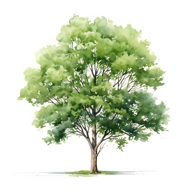een schilderij van een boom met groene bladeren op een witte achtergrond Generatieve AI