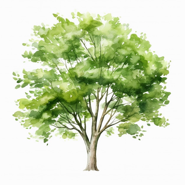 een schilderij van een boom met groene bladeren op een witte achtergrond generatieve ai