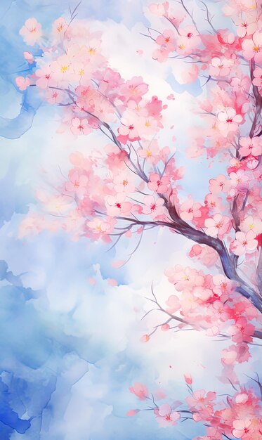 een schilderij van een boom met roze bloemen erop