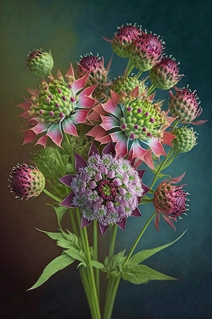 Een schilderij van een bos bloemen met het woord "succulent" op de bodem.