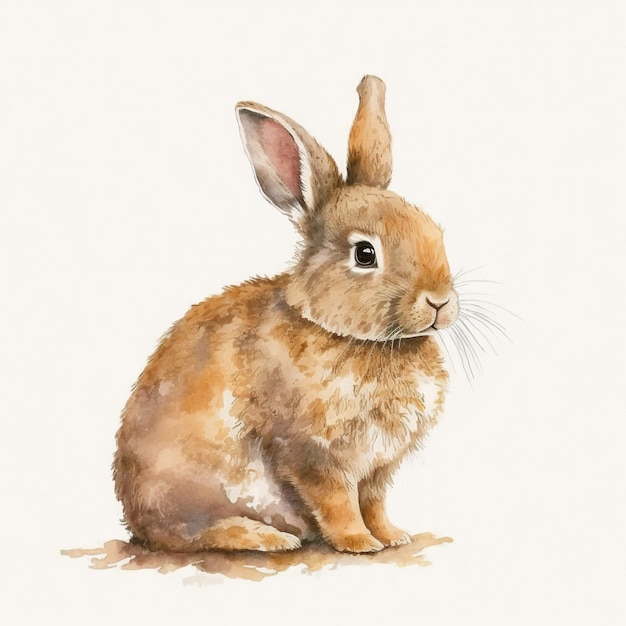 Een schilderij van een bruin konijn met een witte achtergrond