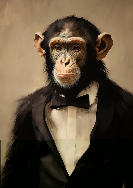 een schilderij van een chimpansee met een strik