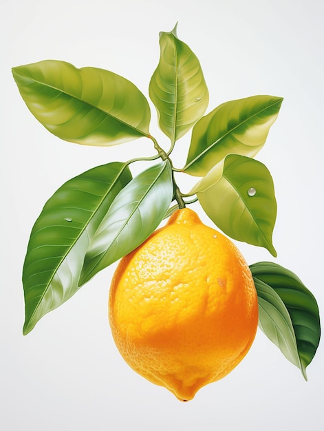 Een schilderij van een citroen en bladeren met de woorden "citroen" erop.