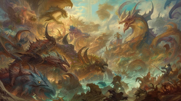 Een schilderij van een draak met het woord draak erop