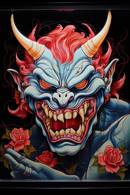 een schilderij van een duivel met horens en horens
