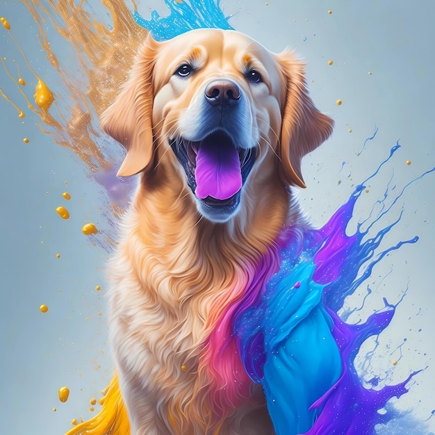 Een schilderij van een Golden Retrieve-hond