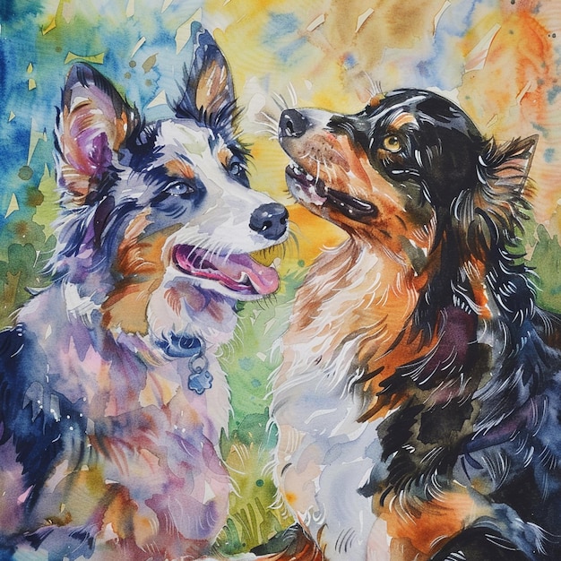 een schilderij van een hond en een hond met het woord "liefde" erop