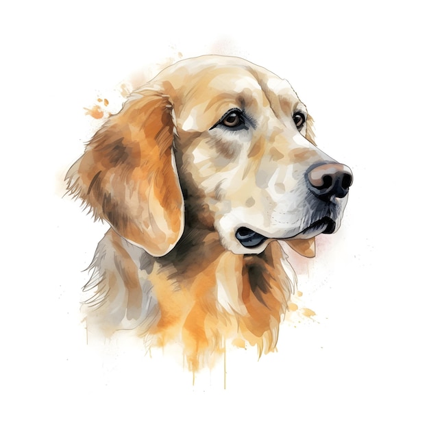 Een schilderij van een hond met een geel gezicht en het woord gouden erop.