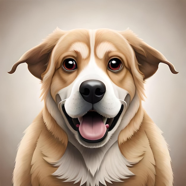 Een schilderij van een hond met een wit gezicht en een bruine achtergrond.