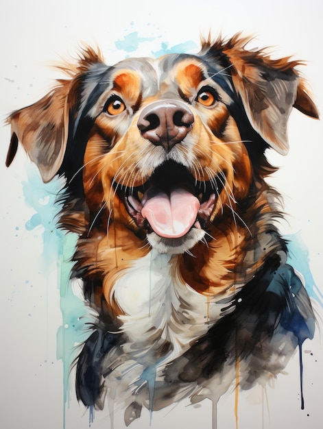 Een schilderij van een hond met zijn mond open