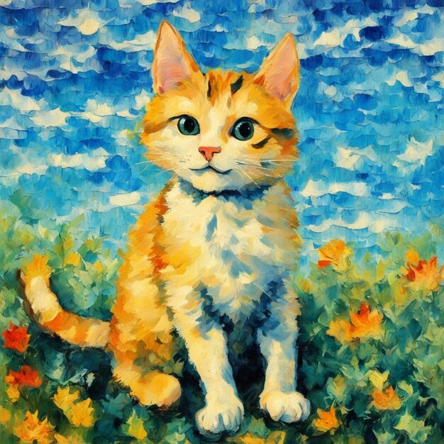 een schilderij van een kat die in water is geschilderd