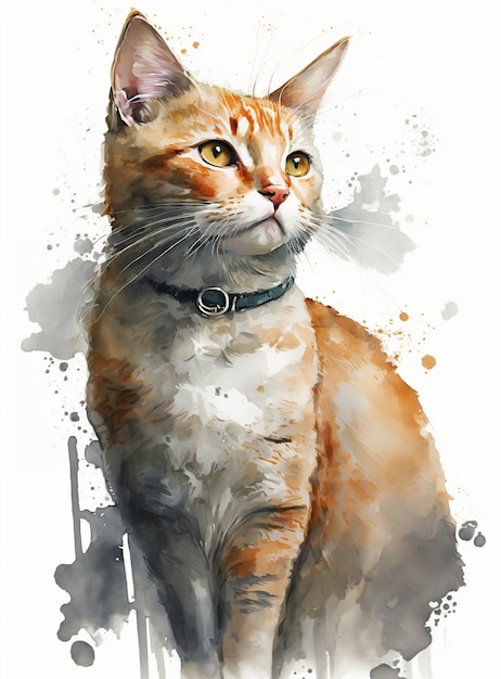 Een schilderij van een kat met een zwarte halsband en een zwarte halsband.