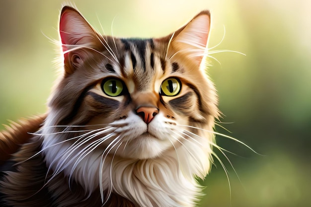 Een schilderij van een kat met groene ogen