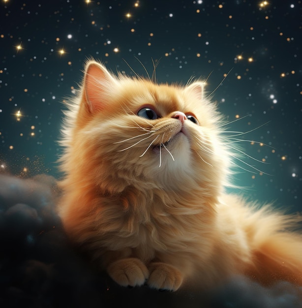 Een schilderij van een kat met het woord sterren erop